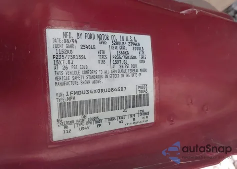 1994 Ford Explorer z USA, uszkodzony, nr VIN 1FMDU34X0RUD84507